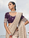 Champagne Beige Designer Silk Saree With Contrast Blouse