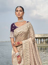 Champagne Beige Designer Silk Saree With Contrast Blouse