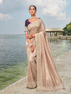 Champagne Beige Designer Silk Saree With Contrast Blouse