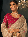 Champagne Embroidered Designer Tissue Silk Saree With Contrast Blouse