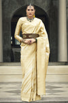 Champagne Gold Banarasi Silk Saree with Intricate Zari Work