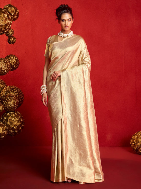 Champagne Gold Banarasi Tissue Silk Saree