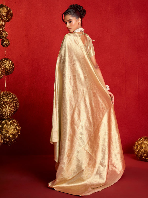 Champagne Gold Banarasi Tissue Silk Saree – back view