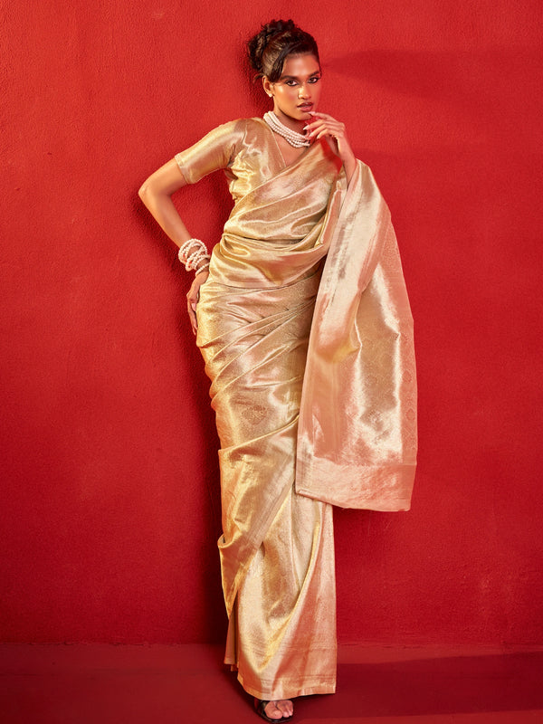 Champagne Gold Banarasi Tissue Silk Saree