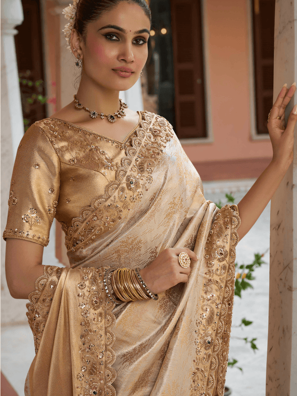 Champagne Gold Banarasi Tissue Silk Saree
