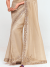 Champagne Gold Designer Tissue Silk Saree With Contrast Blouse