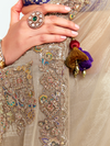Champagne Gold Designer Tissue Silk Saree With Contrast Blouse