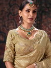 Champagne Gold Embroidered Designer Tissue Silk Saree, blouse close-up