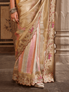 Champagne Gold Embroidered Designer Tissue Silk Saree