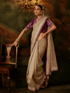 Champagne Gold Embroidered Designer Tissue Silk Saree With Contrast Blouse
