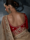 Champagne Gold Embroidered Designer Tissue Silk Saree With Contrast Blouse