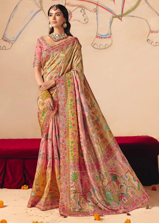 Champagne Gold Pichwai Designer Dola Silk Saree