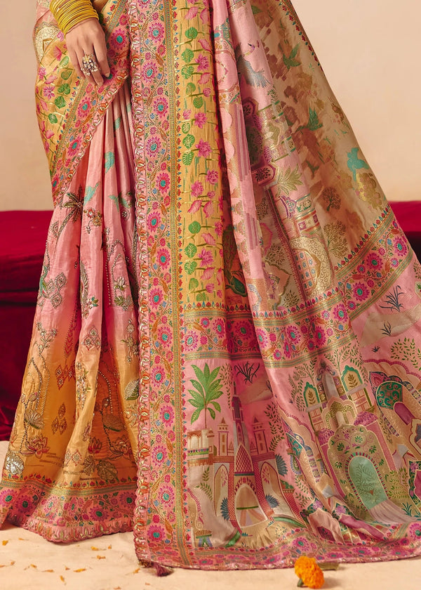 Champagne Gold Pichwai Designer Dola Silk Saree
