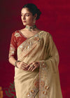 Champagne Ivory Designer Silk Saree with Contrast Blouse