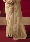 Champagne Ivory Designer Silk Saree with Contrast Blouse