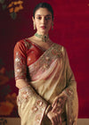 Champagne Ivory Designer Silk Saree with Contrast Blouse