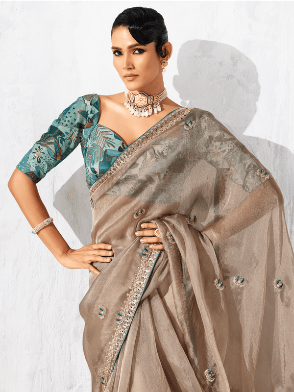 Champagne Tissue Silk Saree
