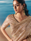 Beige Designer Organza Silk Saree