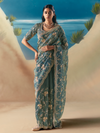 Teal Blue Designer Organza Silk Saree