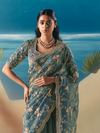 Teal Blue Designer Organza Silk Saree