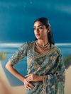 Teal Blue Designer Organza Silk Saree