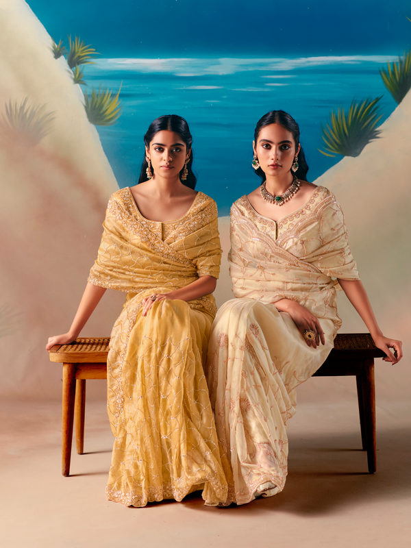Ivory Designer Organza Silk Saree