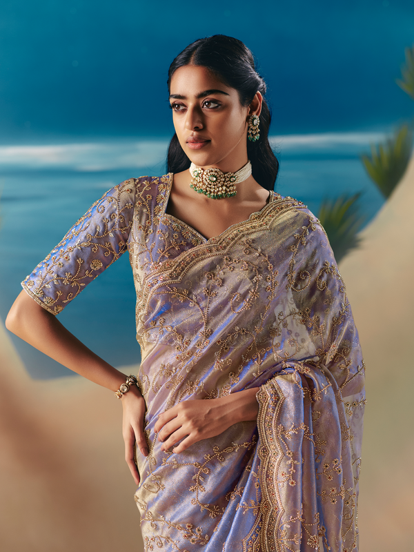 Lavender Designer Organza Silk Saree