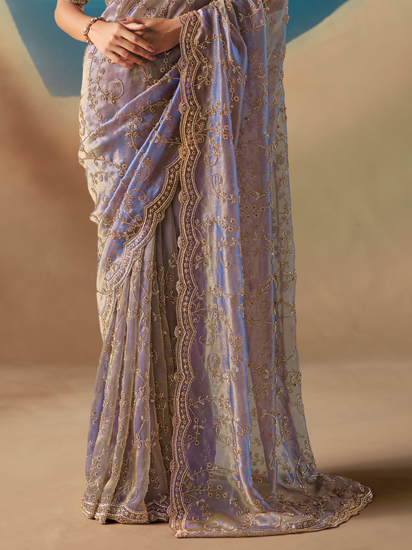 Lavender Designer Organza Silk Saree