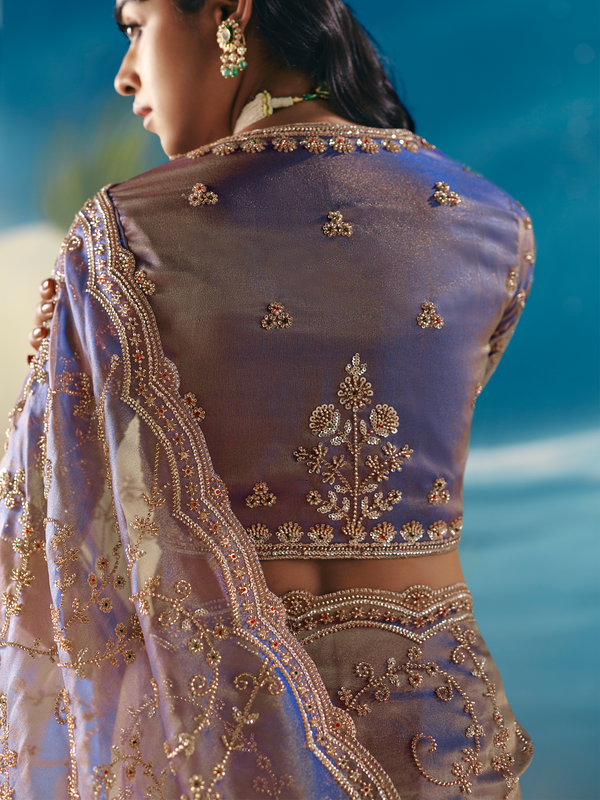 Lavender Designer Organza Silk Saree