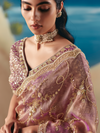 Dusty Pink Designer Organza Silk Saree