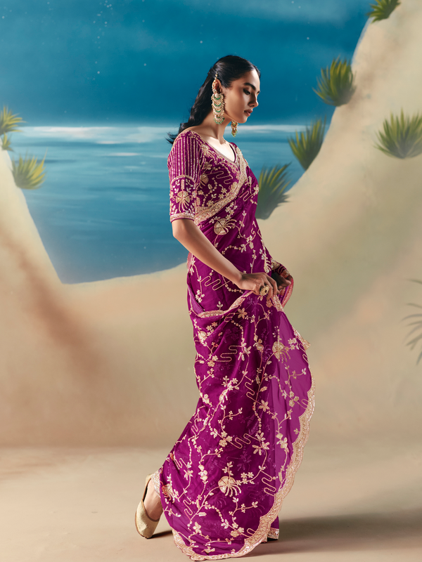 Magenta Designer Organza Silk Saree