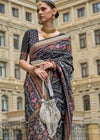 Charcoal Black Printed Patola Silk Saree