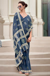 Charcoal Blue Mul Mul Silk Saree