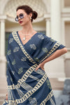 Charcoal Blue Mul Mul Silk Saree