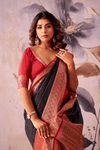 Charcoal Grey Banarasi Cotton Silk Saree