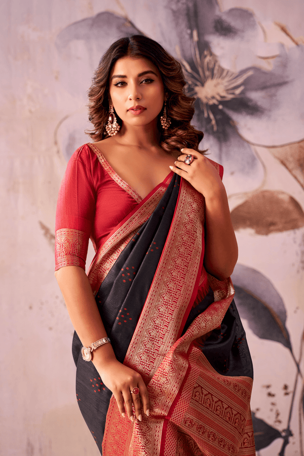 Charcoal Grey Banarasi Cotton Silk Saree