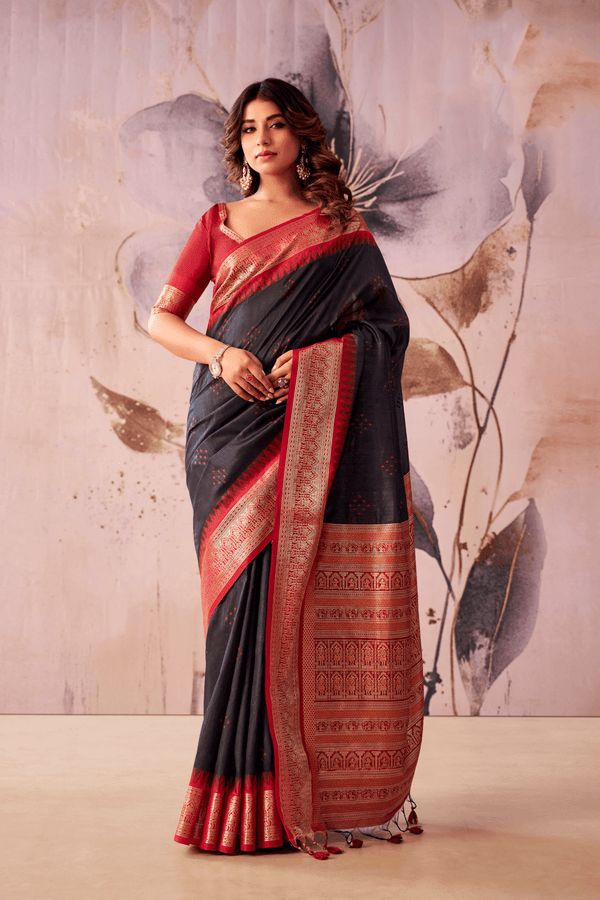Charcoal Grey Banarasi Cotton Silk Saree