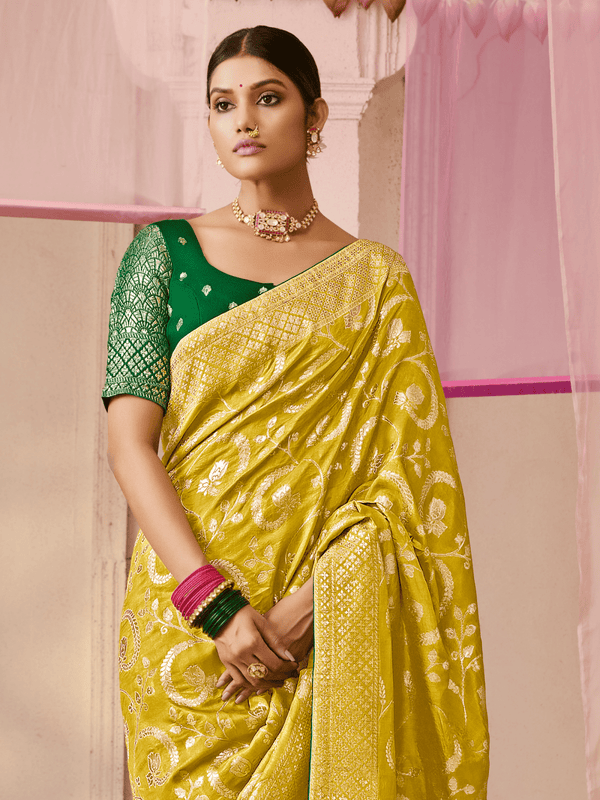 Chartreuse Green Banarasi Dola Silk Saree
