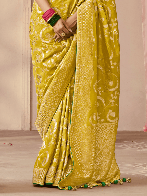 Chartreuse Green Banarasi Dola Silk Saree
