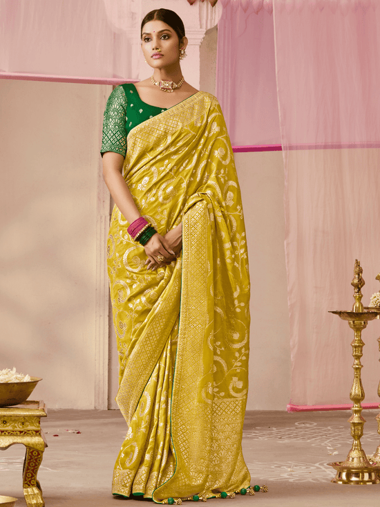 Chartreuse Green Banarasi Dola Silk Saree