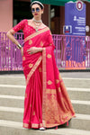 Cherry Pink Banarasi Handloom Satin Saree