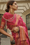 Cherry Pink Banarasi Soft Silk Saree