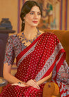 Cherry Red Ajrakh Printed Satin Crepe Saree