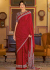 Cherry Red Ajrakh Printed Satin Crepe Saree