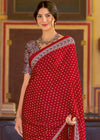 Cherry Red Ajrakh Printed Satin Crepe Saree