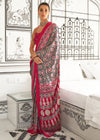 Cherry Red Ajrakh Satin Crepe Saree