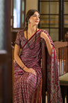 Chic Maroon Ajrakh Printed Satin Saree