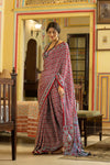 Chic Maroon Ajrakh Printed Satin Saree