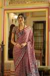 Chic Maroon Ajrakh Printed Satin Saree