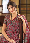 Chic Maroon Ajrakh Printed Satin Saree